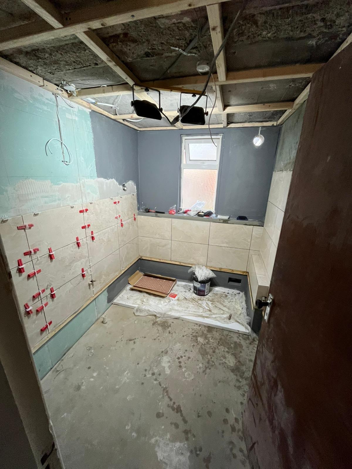 Bathroom after floor preparation and renovation
